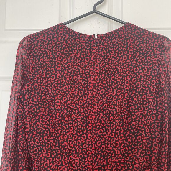 Boden Dress Poinsettia Blossom Leopard Print Size US 2P Red Black Sheer Lined - Picture 8 of 10